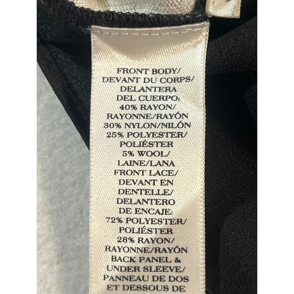 Ann Taylor Black Ivory Lace Overlay Long Sleeve Top Wool Blend Large Tunic CHIC - Picture 7 of 9